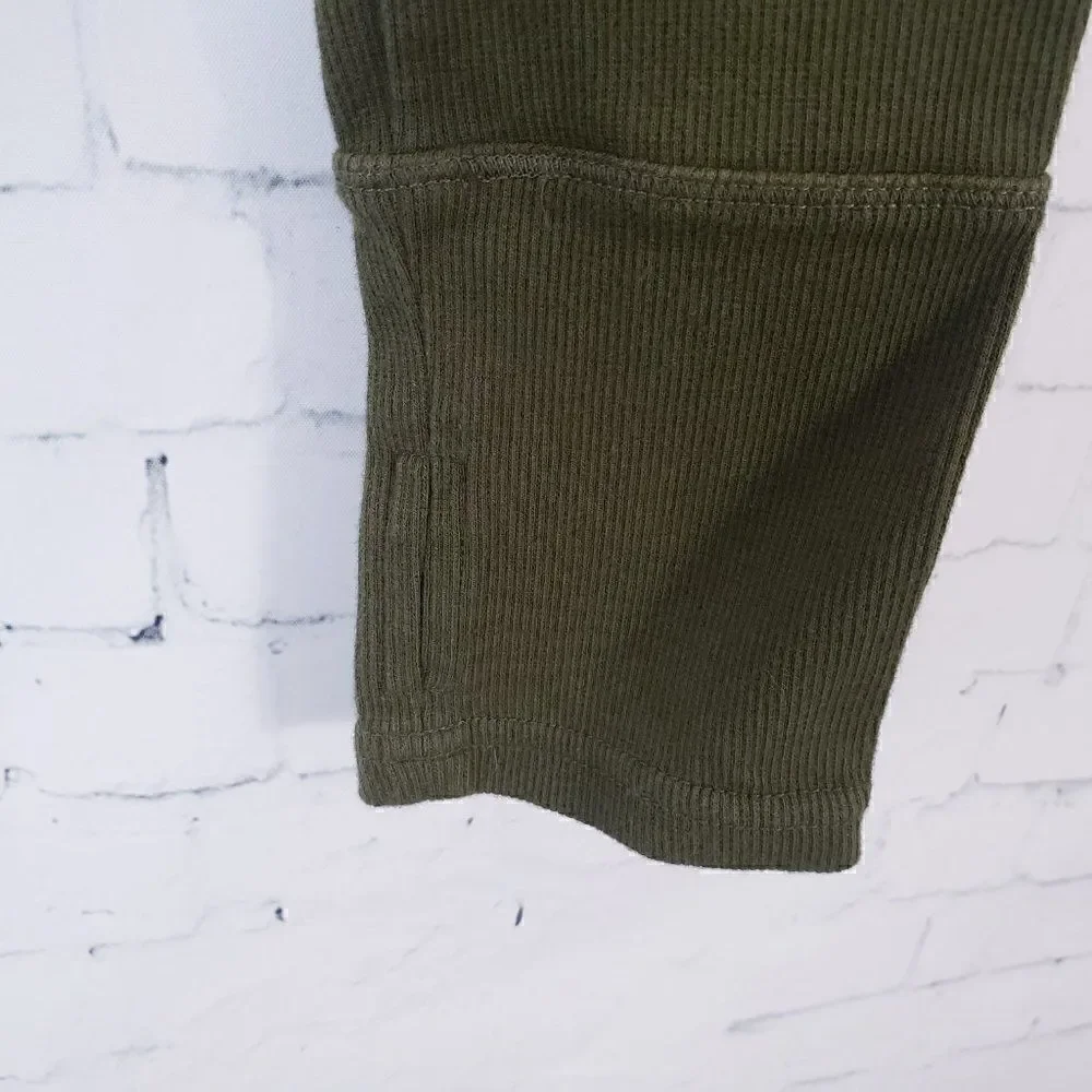 Free People Movement Long Sleeve Ribbed Knit Knot Front Cropped Top Size L Green